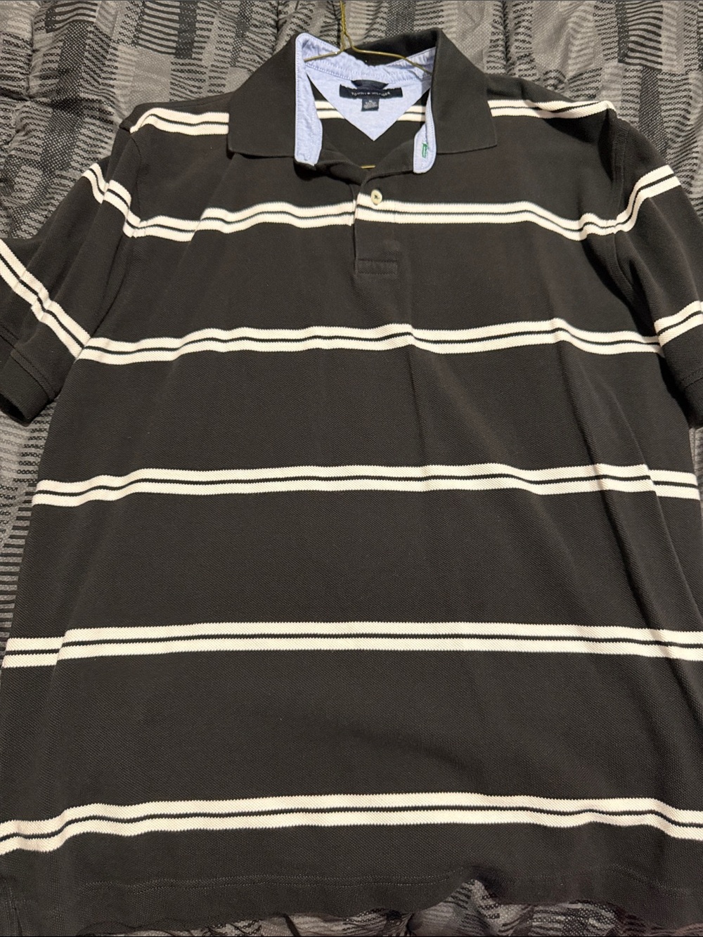 Tommy Hilfiger Black Polo with White Stripes